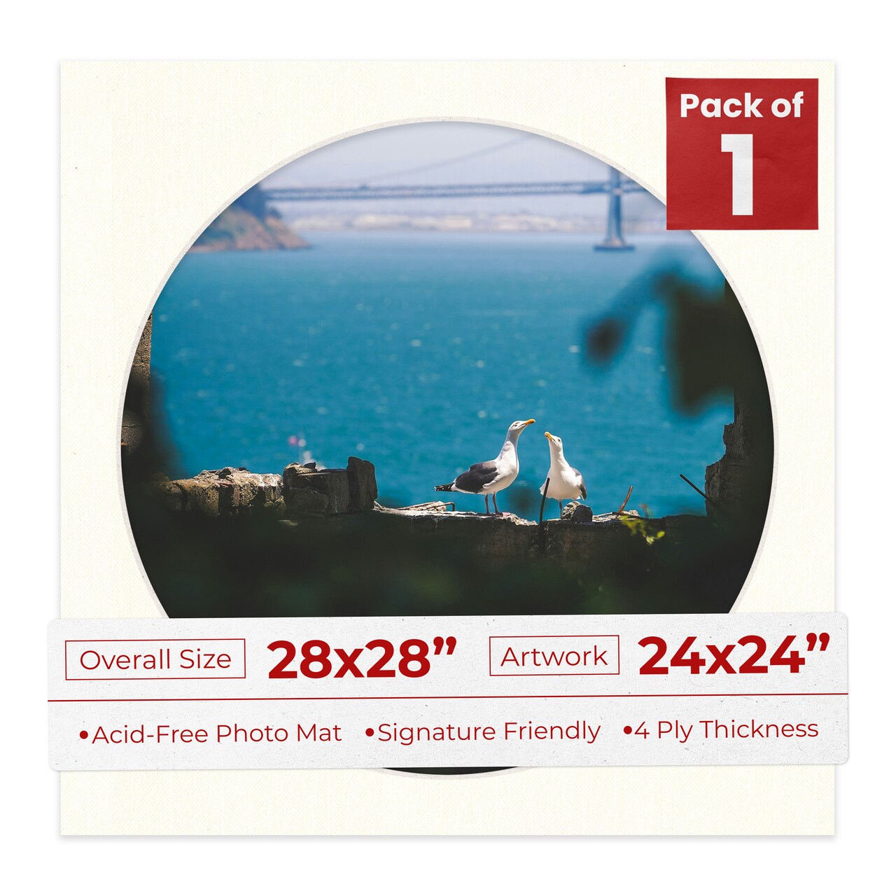 Beige Canvas Mat Board for 28x28 Frames - Circle Opening for 24x24 Photos